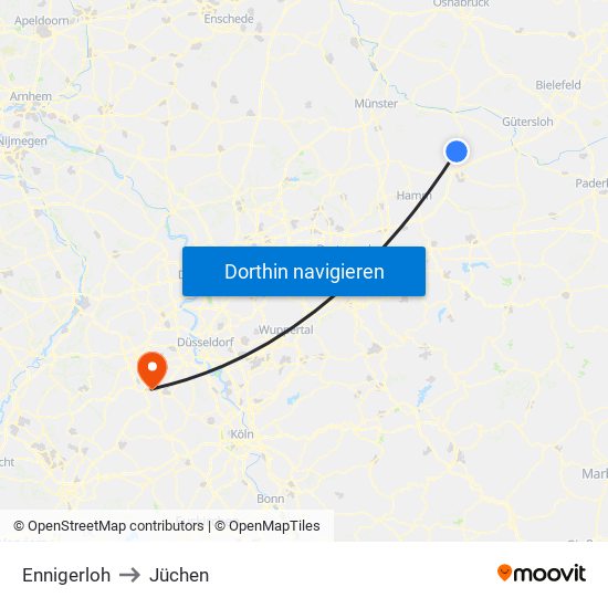 Ennigerloh to Jüchen map