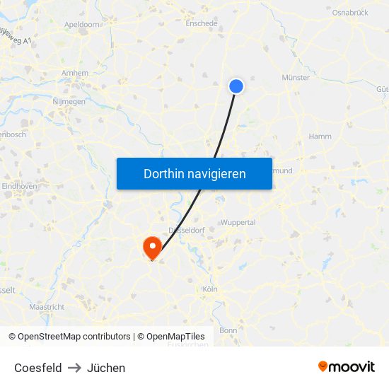 Coesfeld to Jüchen map