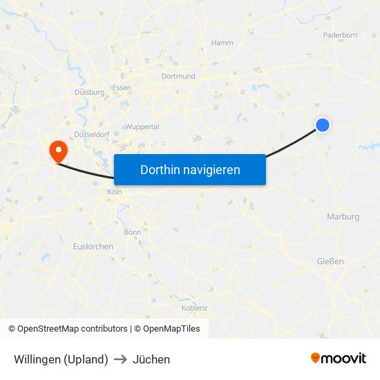 Willingen (Upland) to Jüchen map