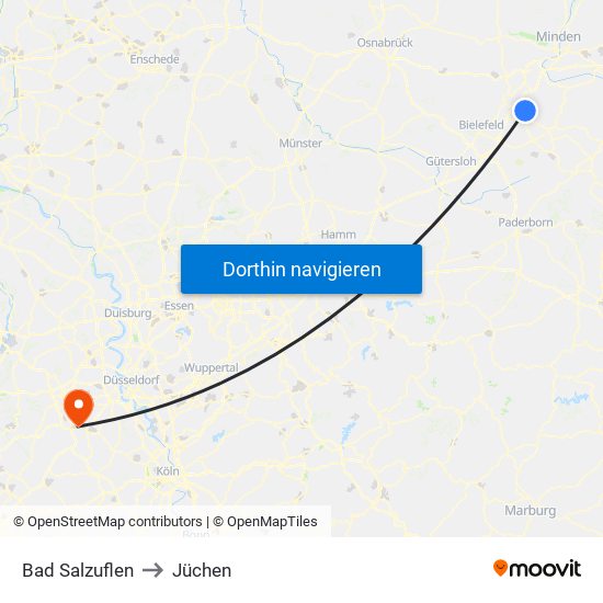 Bad Salzuflen to Jüchen map