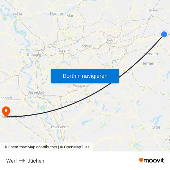 Werl to Jüchen map