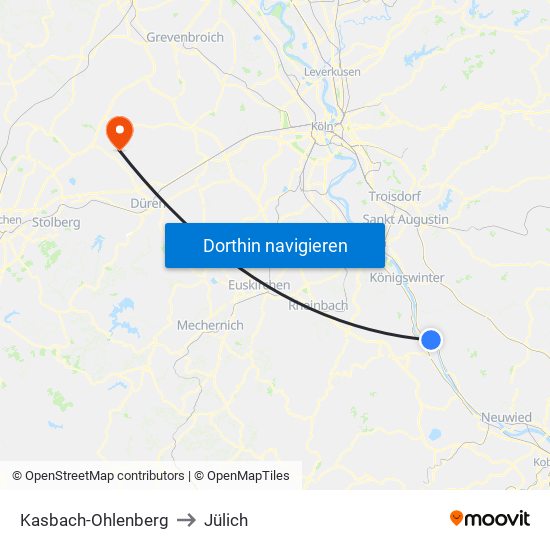 Kasbach-Ohlenberg to Jülich map