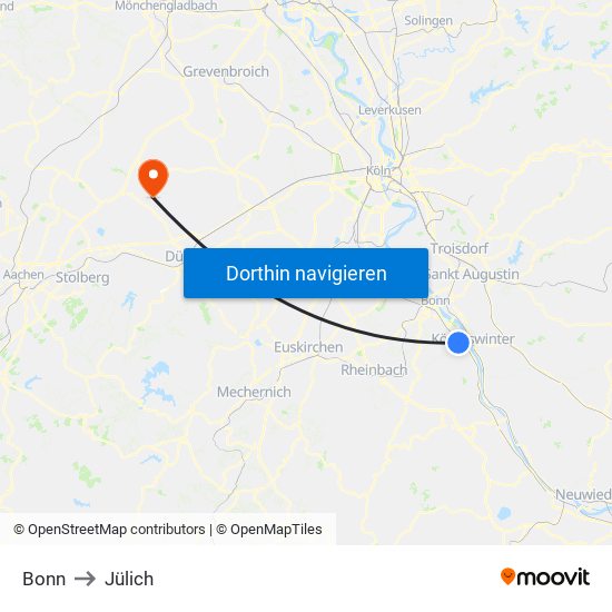 Bonn to Jülich map