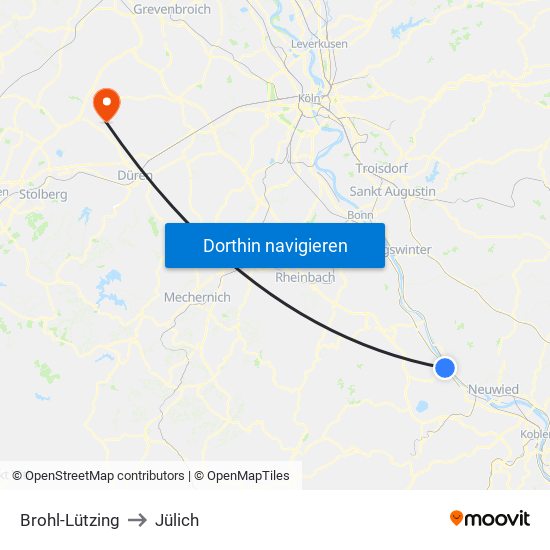 Brohl-Lützing to Jülich map