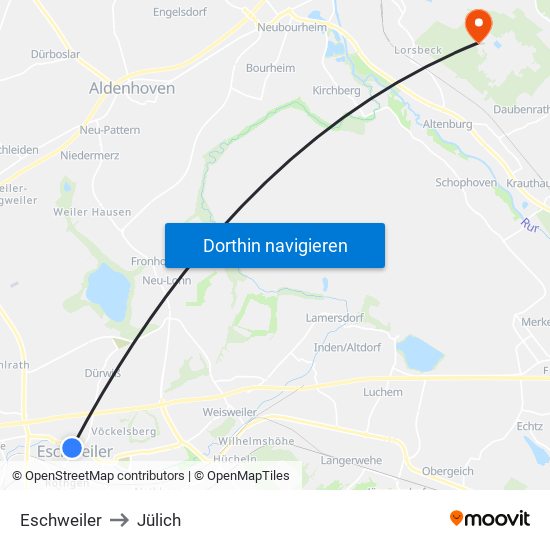 Eschweiler to Jülich map