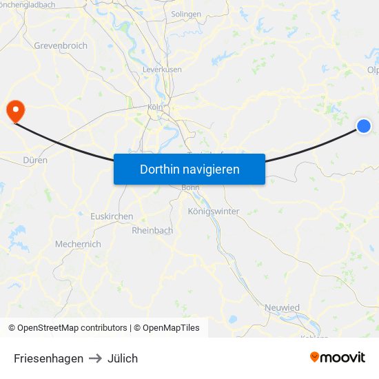 Friesenhagen to Jülich map