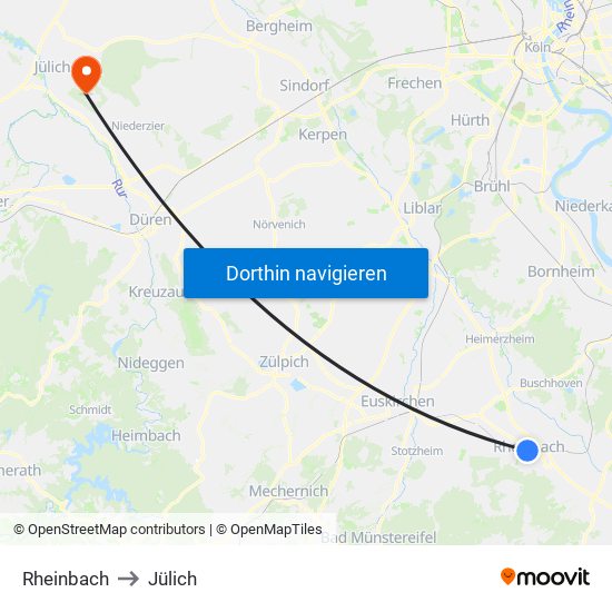 Rheinbach to Jülich map