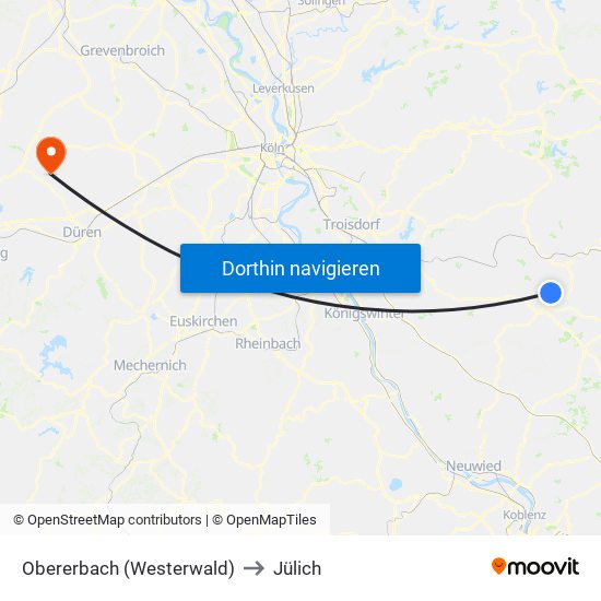 Obererbach (Westerwald) to Jülich map