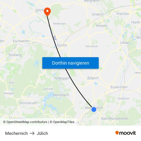 Mechernich to Jülich map