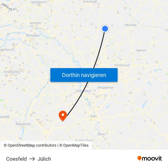 Coesfeld to Jülich map