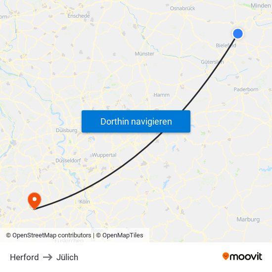 Herford to Jülich map