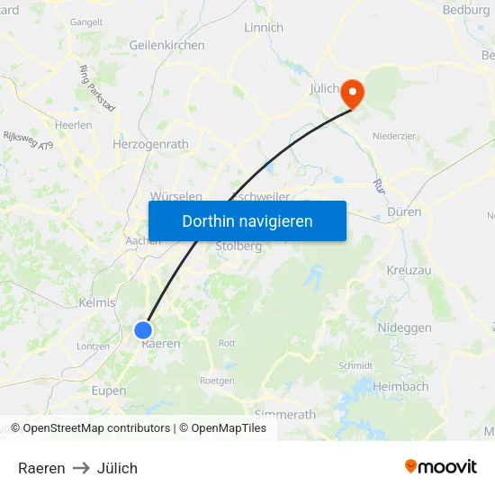 Raeren to Jülich map