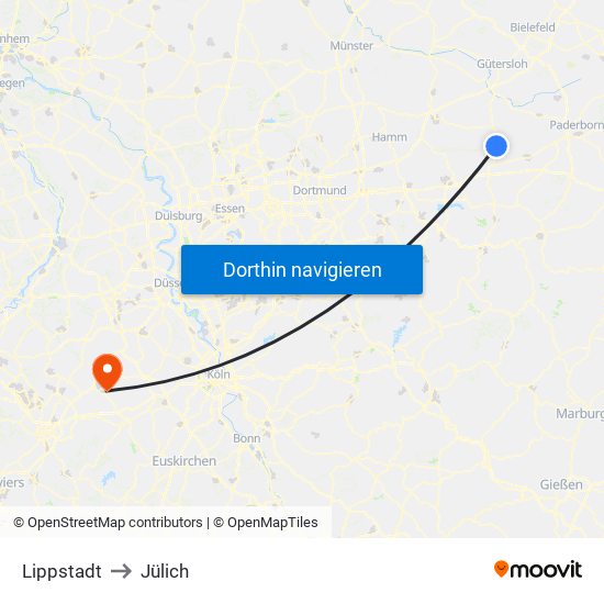 Lippstadt to Jülich map