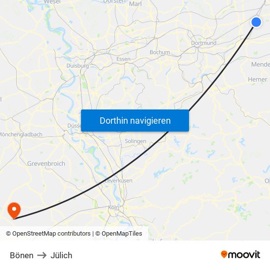 Bönen to Jülich map