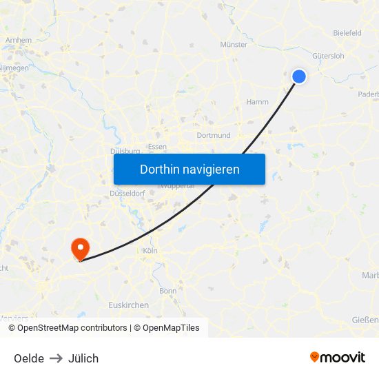 Oelde to Jülich map