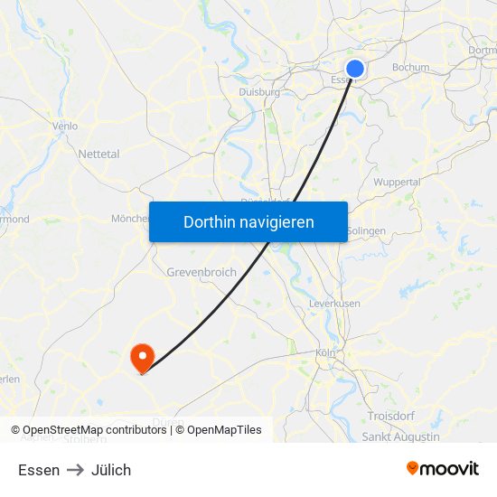 Essen to Jülich map