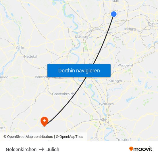 Gelsenkirchen to Jülich map