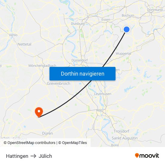 Hattingen to Jülich map