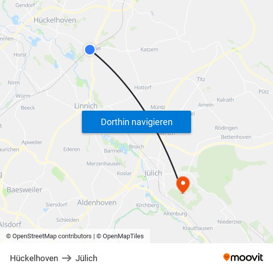 Hückelhoven to Jülich map