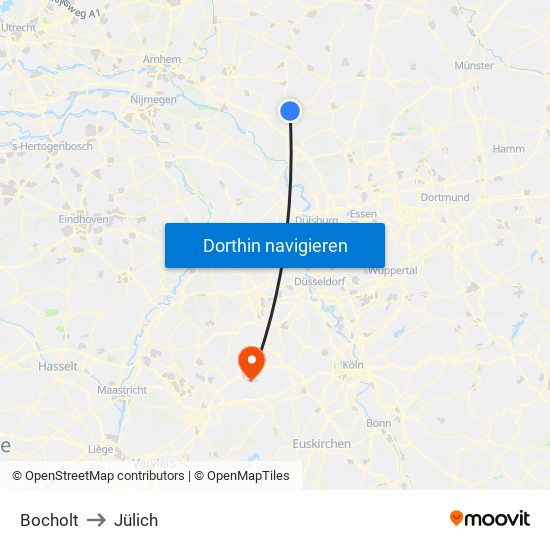 Bocholt to Jülich map