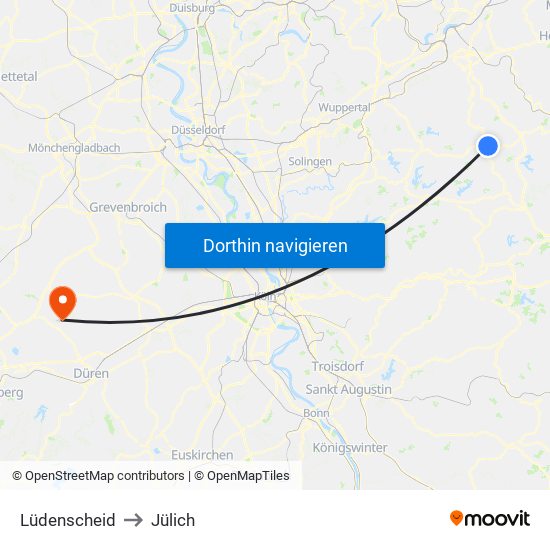 Lüdenscheid to Jülich map