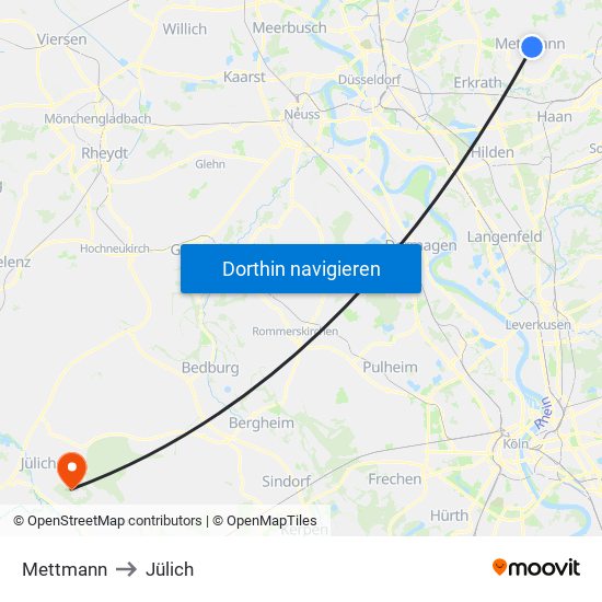 Mettmann to Jülich map