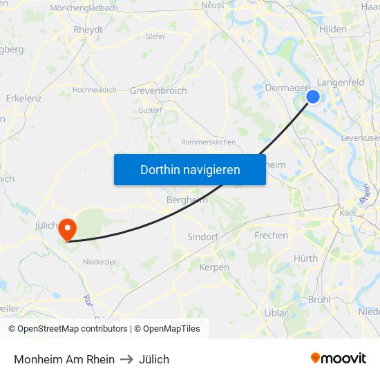 Monheim Am Rhein to Jülich map