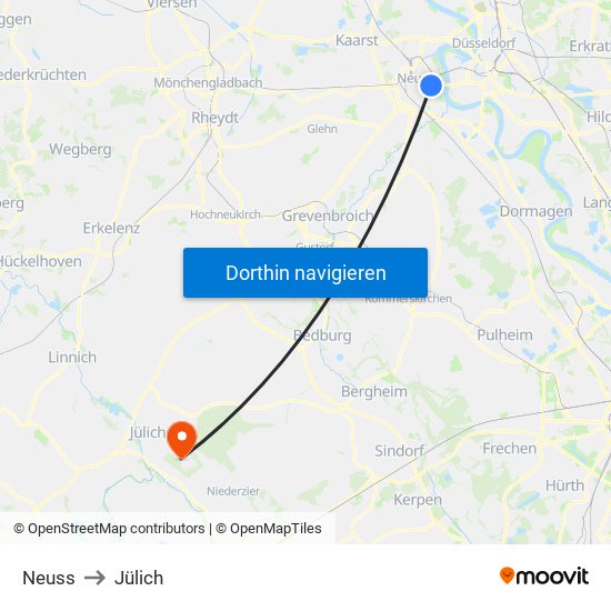 Neuss to Jülich map