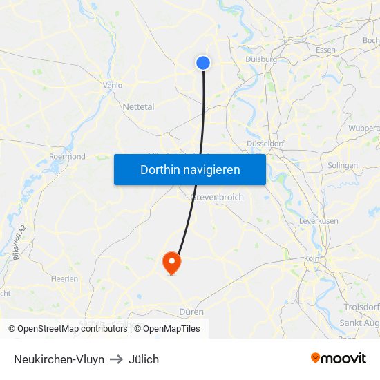 Neukirchen-Vluyn to Jülich map