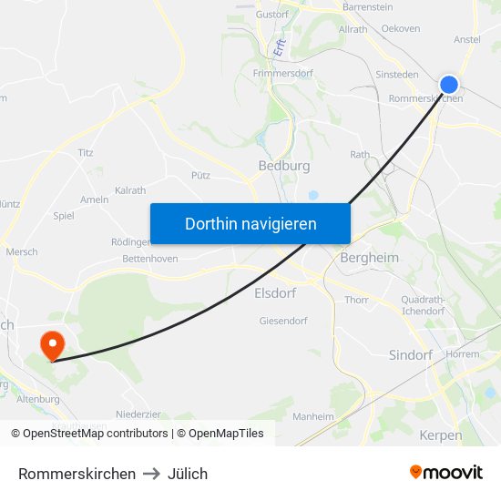 Rommerskirchen to Jülich map