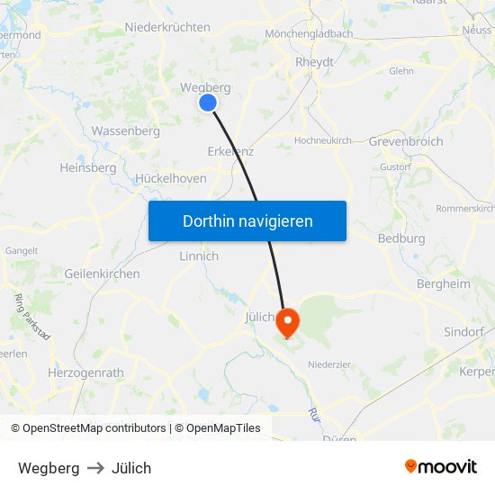Wegberg to Jülich map