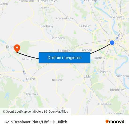 Köln Breslauer Platz/Hbf to Jülich map