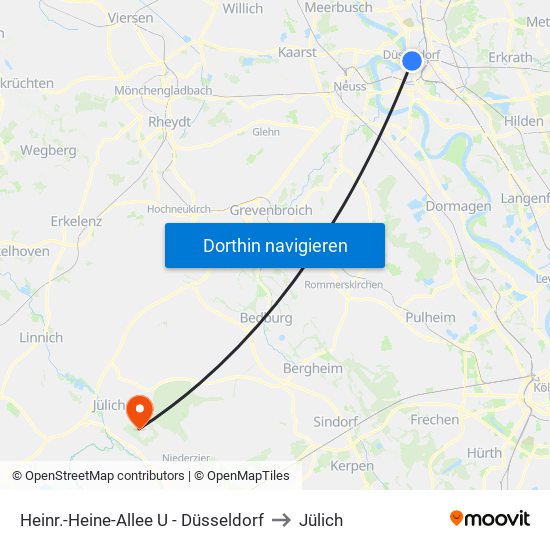 Heinr.-Heine-Allee U - Düsseldorf to Jülich map