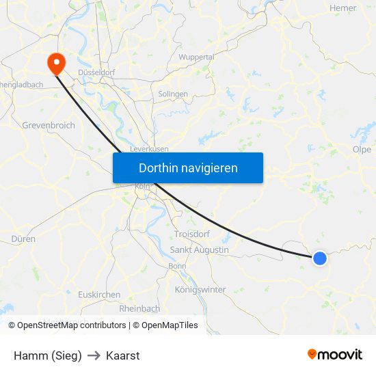 Hamm (Sieg) to Kaarst map