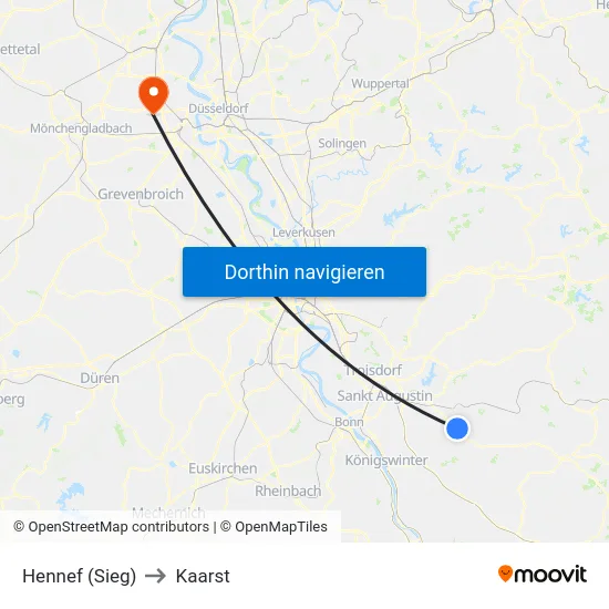 Hennef (Sieg) to Kaarst map