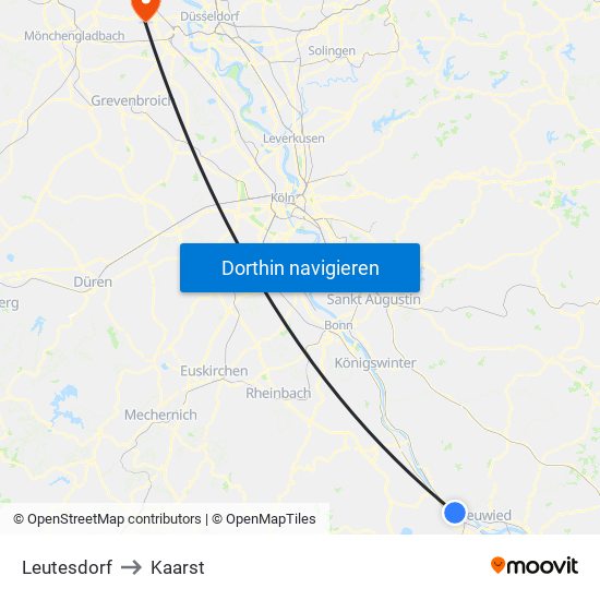 Leutesdorf to Kaarst map