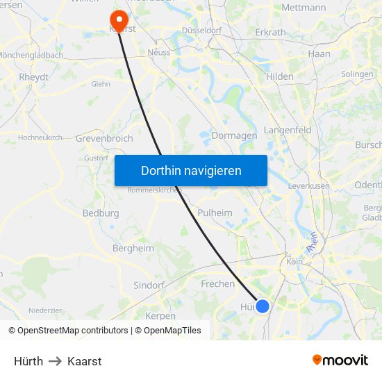 Hürth to Kaarst map