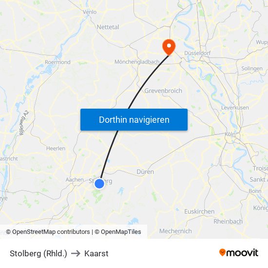 Stolberg (Rhld.) to Kaarst map