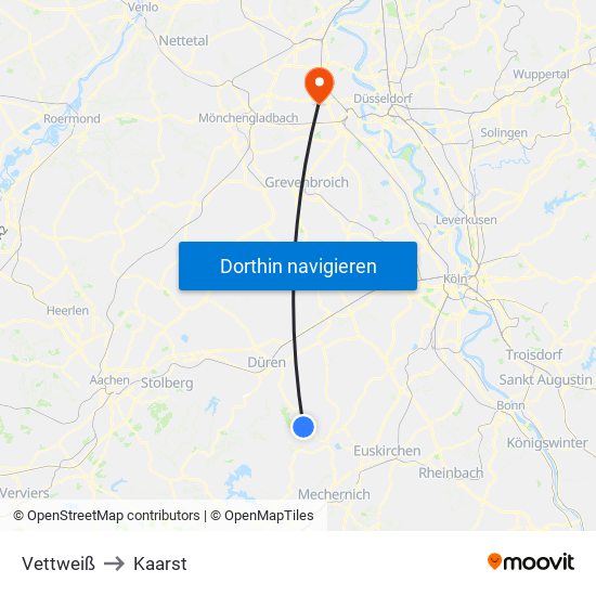 Vettweiß to Kaarst map