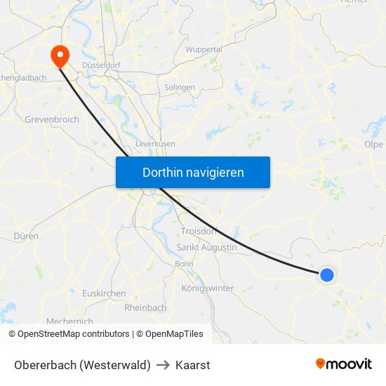 Obererbach (Westerwald) to Kaarst map