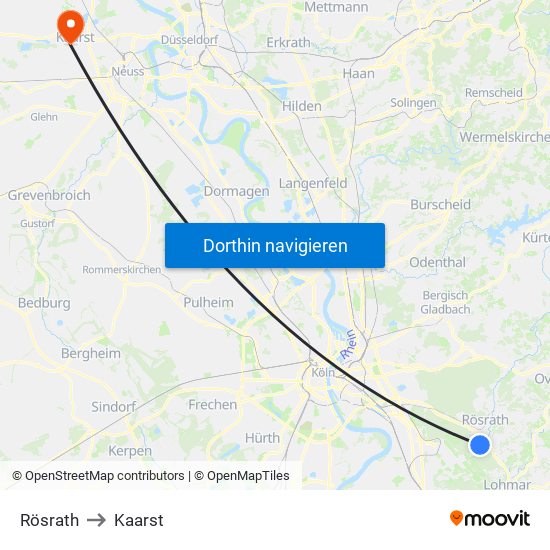 Rösrath to Kaarst map