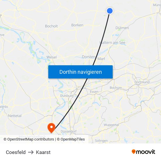 Coesfeld to Kaarst map