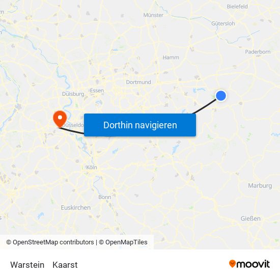 Warstein to Kaarst map