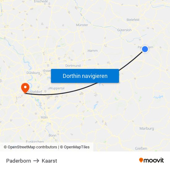 Paderborn to Kaarst map