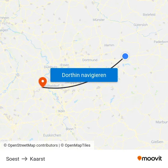 Soest to Kaarst map