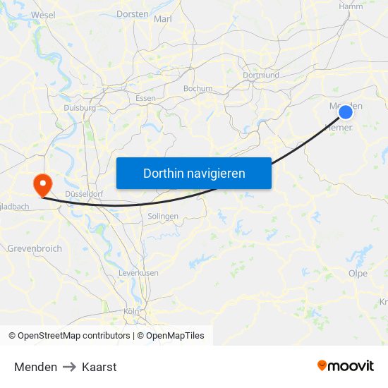 Menden to Kaarst map