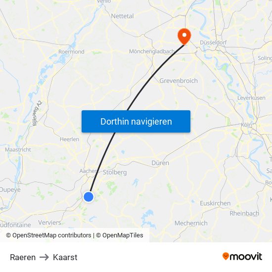 Raeren to Kaarst map