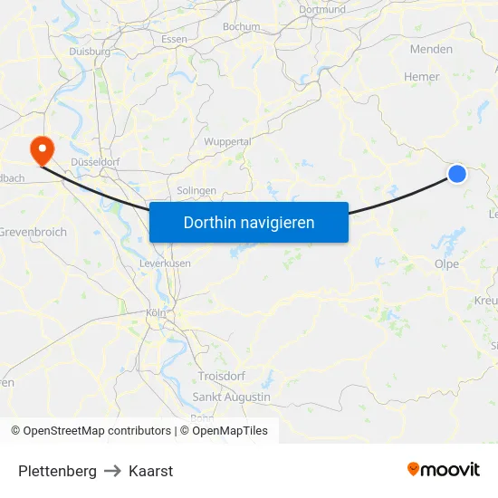 Plettenberg to Kaarst map