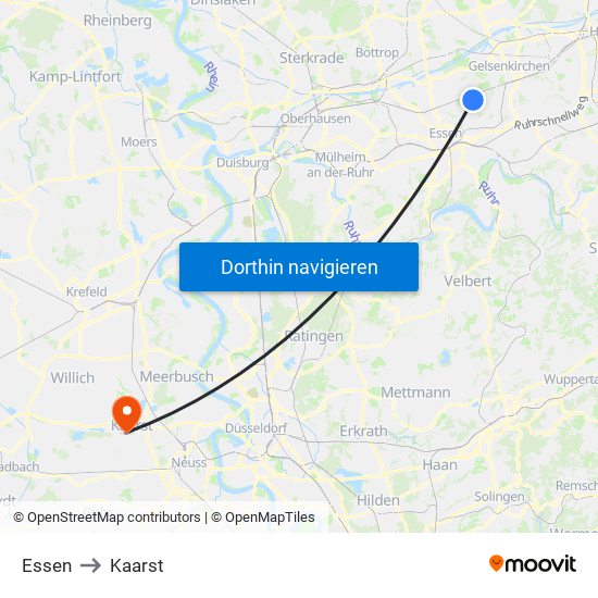 Essen to Kaarst map