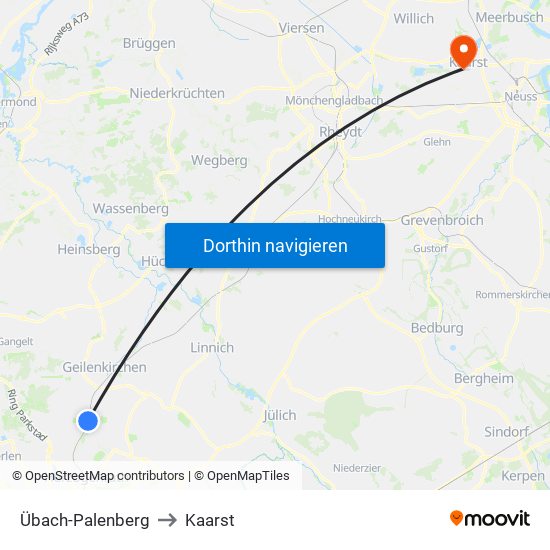 Übach-Palenberg to Kaarst map